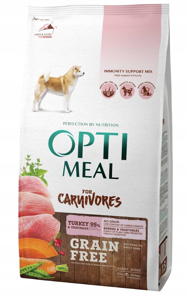 OPTIMEAL GRAIN FREE bezzbożowa pełnowartościowa sucha karma dla dorosłych psów wszystkich ras - indyk i warzywa 10 kg
