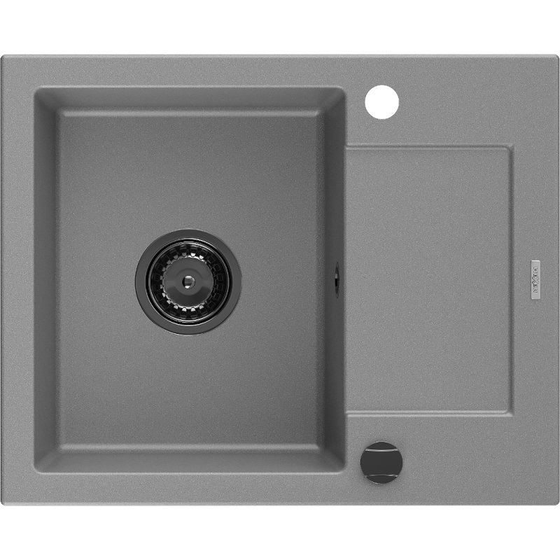 Mexen Enzo zlewozmywak granitowy 1-komorowy z ociekaczem 576 x 465 mm, szary, syfon czarny
