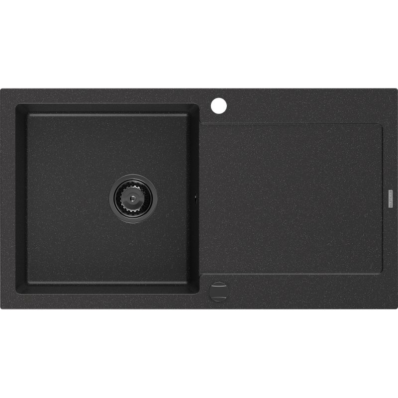 Mexen Leo zlewozmywak granitowy 1-komorowy z ociekaczem 900 x 500 mm, czarny/srebrny metalik, syfon czarny