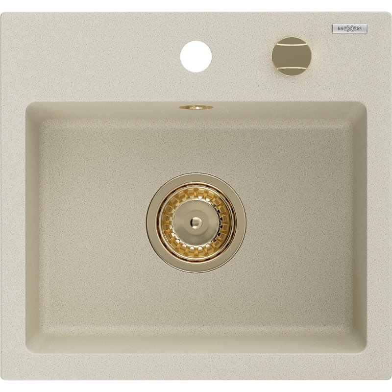 Mexen Milo zlewozmywak granitowy 1-komorowy 435 x 410 mm, beżowy, syfon złoty