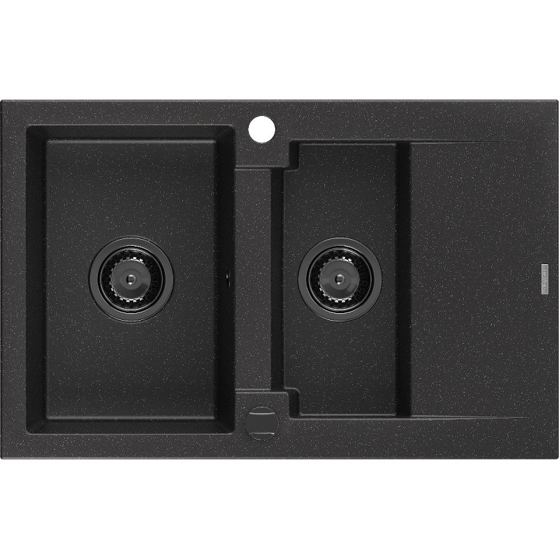 Mexen Gaspar zlewozmywak granitowy 1,5-komorowy z ociekaczem 737 x 475 mm czarny/srebrny metalik, syfon czarny