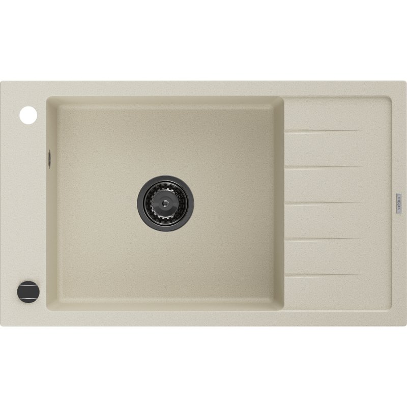 Mexen Elias zlewozmywak granitowy 1-komorowy z ociekaczem 795 x 480 mm, beżowy, syfon czarny