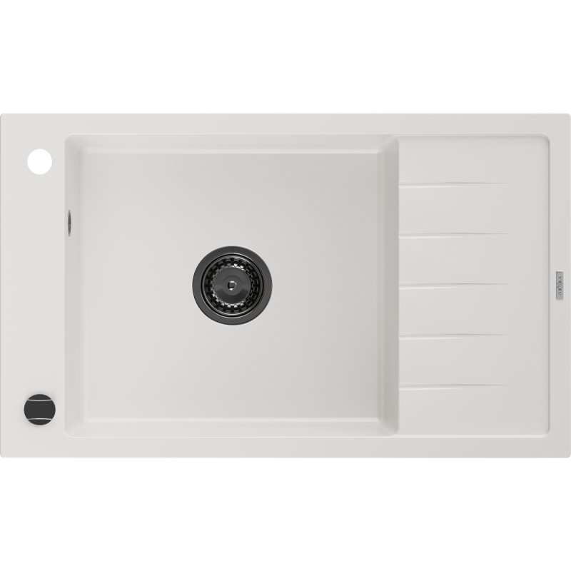 Mexen Elias zlewozmywak granitowy 1-komorowy z ociekaczem 795 x 480 mm, biały, syfon czarny