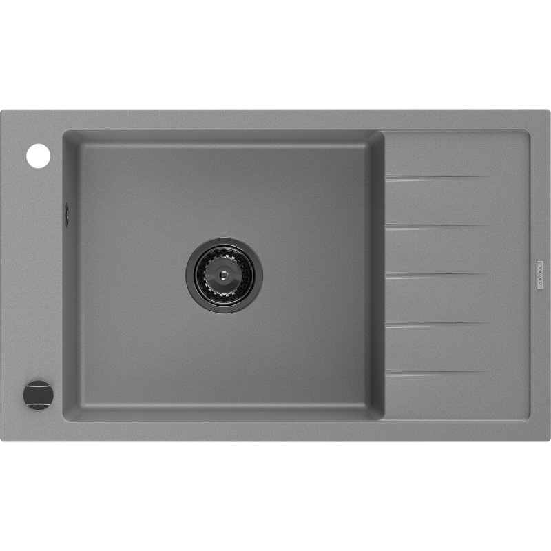 Mexen Elias zlewozmywak granitowy 1-komorowy z ociekaczem 795 x 480 mm, szary, syfon czarny