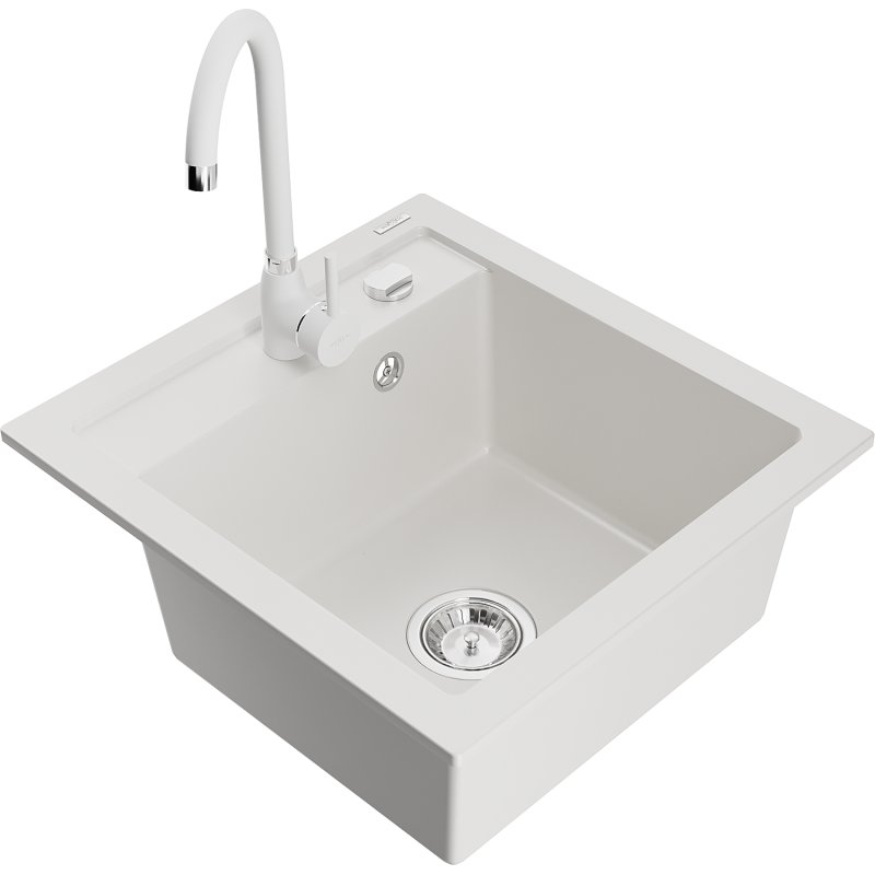 Mexen Vito zlewozmywak granitowy 1-komorowy z baterią kuchenną Telma, biały