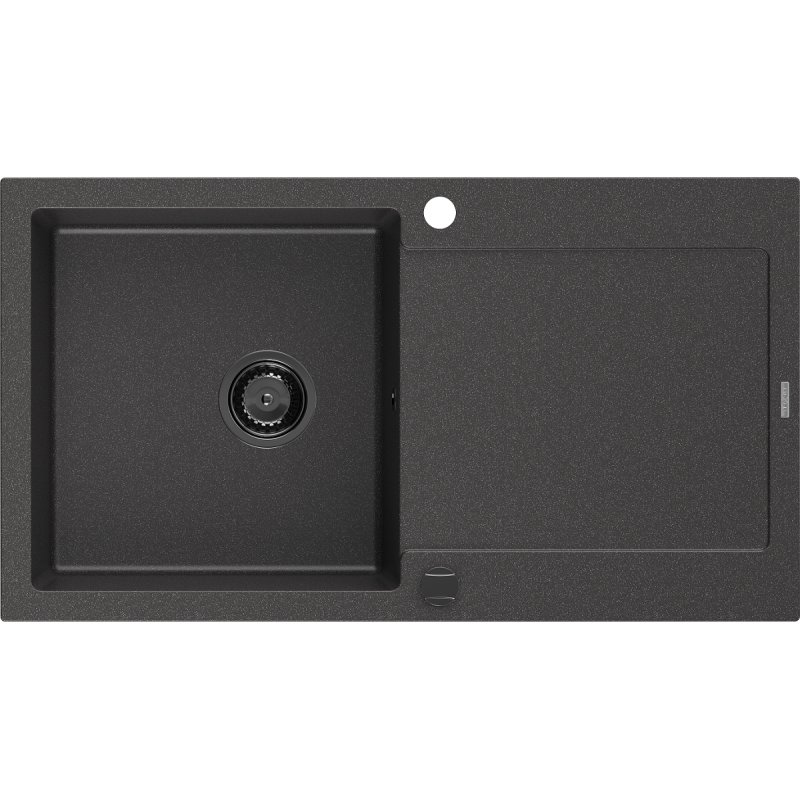 Mexen Leo zlewozmywak granitowy 1-komorowy z ociekaczem 900 x 500 mm, czarny nakrapiany, syfon czarny
