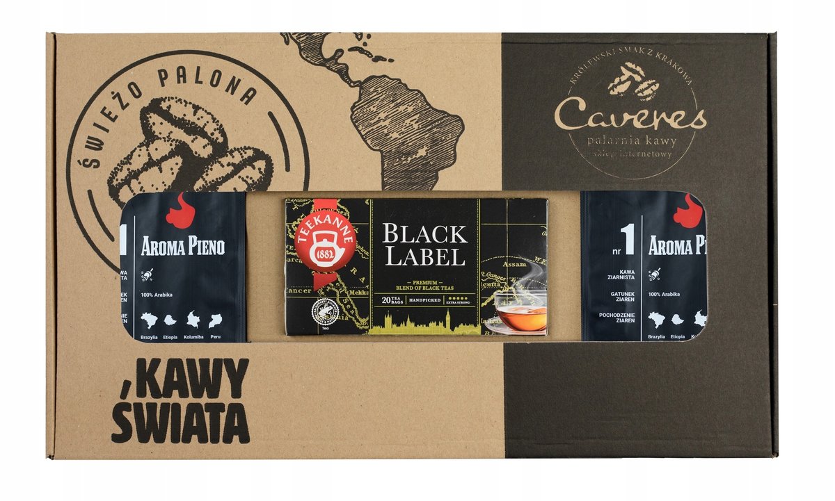 Zestaw 2x Aroma Pieno + Black Label - Kawa Ziarnista 2x250g + Herbata