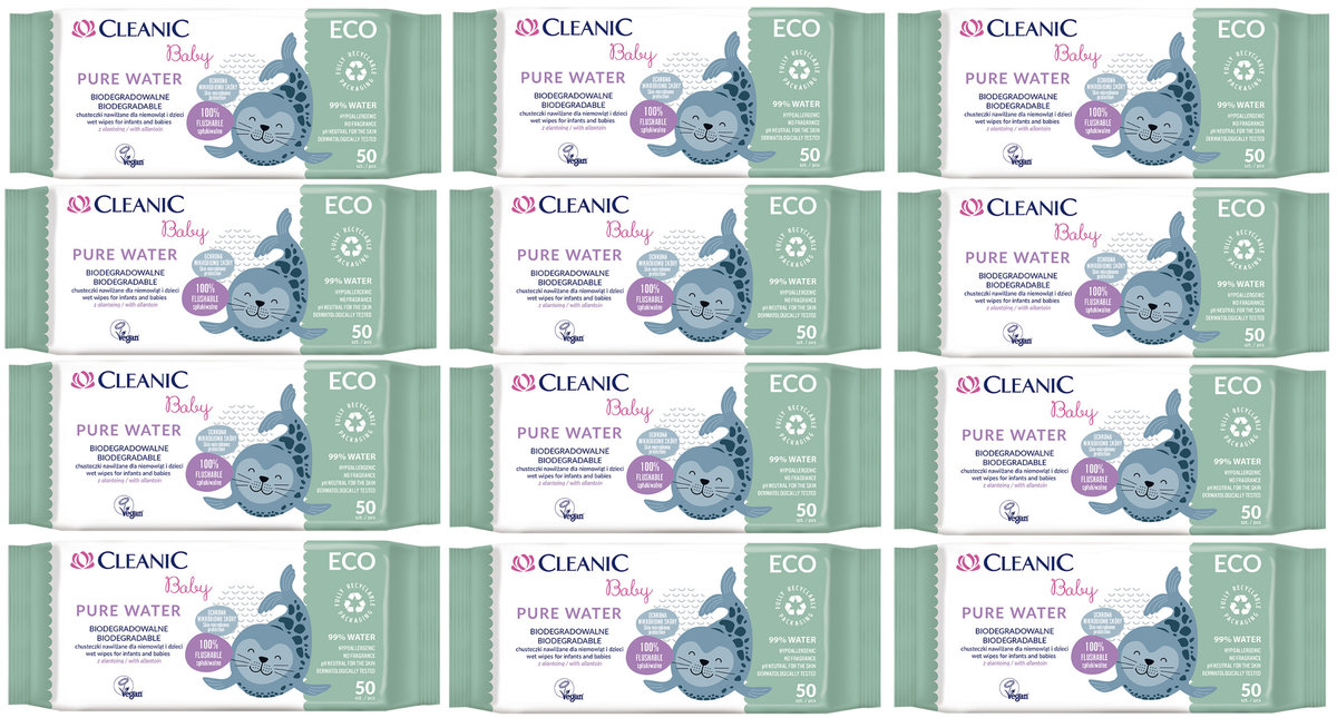 Chusteczki nawilżane Cleanic Baby ECO Pure Water 50 szt.  x 12