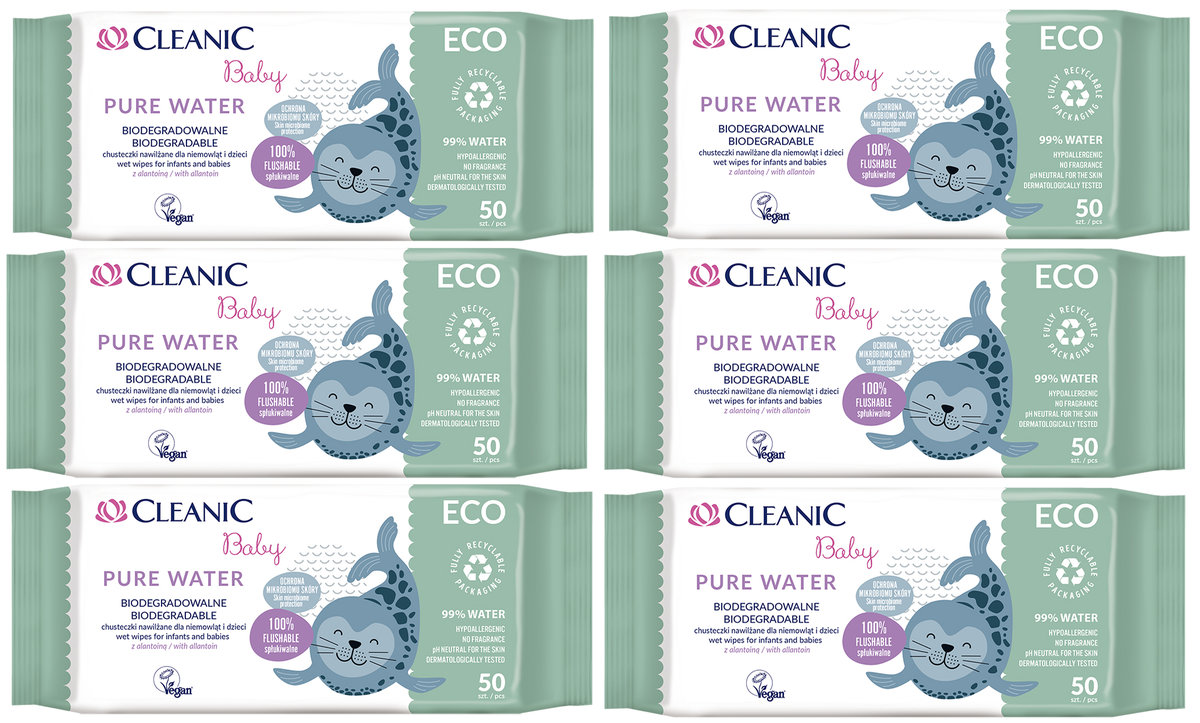 Chusteczki nawilżane Cleanic Baby ECO Pure Water 50 szt. x 6