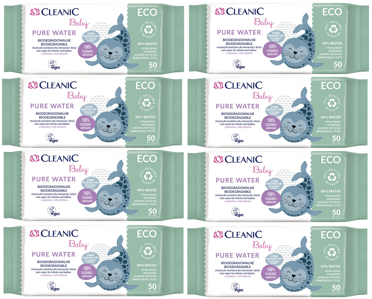 Chusteczki nawilżane Cleanic Baby ECO Pure Water 50 szt. x 8