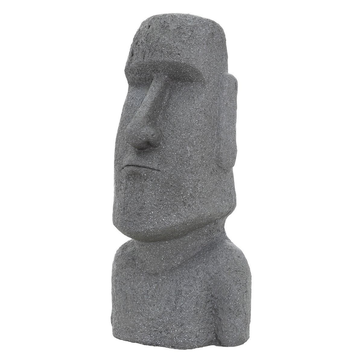 Figurka głowy Wyspy Wielkanocnej o wymiarach 37x26x78 cm w kolorze szarym, wykonana z żywicy kamiennej