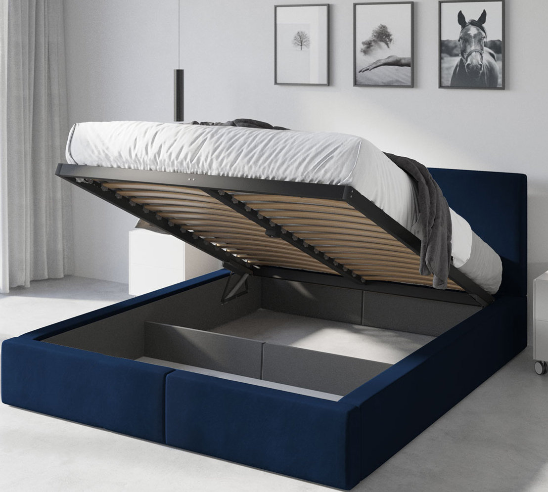łóżko 160x200 tapicerowane z pojemnikiem kolor Niebieski od Interbeds