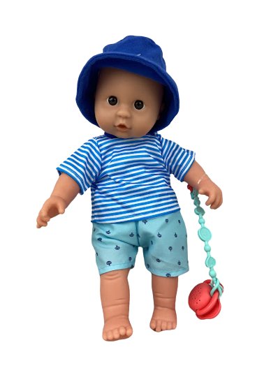 Lalka Bobas w kapeluszu ze smoczekiem