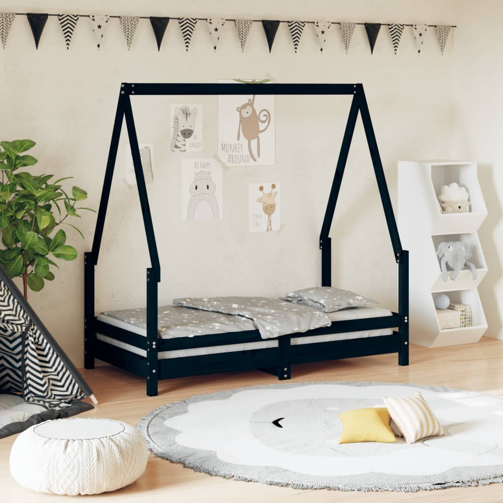 Zdjęcia - Kojec dla dzieci VidaXL Rama łóżka dziecięcego, czarna, 70x140 cm, drewno sosnowe Lumarko! 