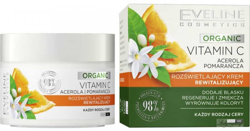 Eveline Cosmetics - Organic Vitamin C - Illuminating Revitalizing Cream - Rozświetlający krem rewitalizujący - Acerola i Poamarańcza - Każdy rodzaj cery - 50 ml