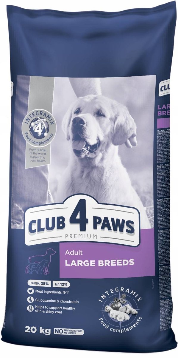 CLUB 4 PAWS Premium pełnowartościowa sucha karma dla dorosłych psów dużych ras 20 kg