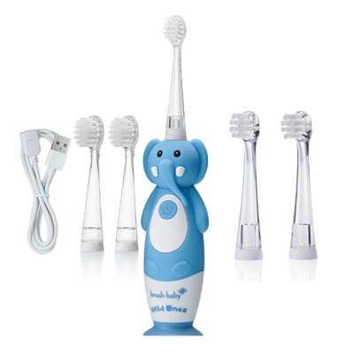 BRUSH-BABY WildOnes Słoń + Końcówka szczoteczki BRUSH-BABY BabySonic 0 - 18 miesięcy (2 szt.)