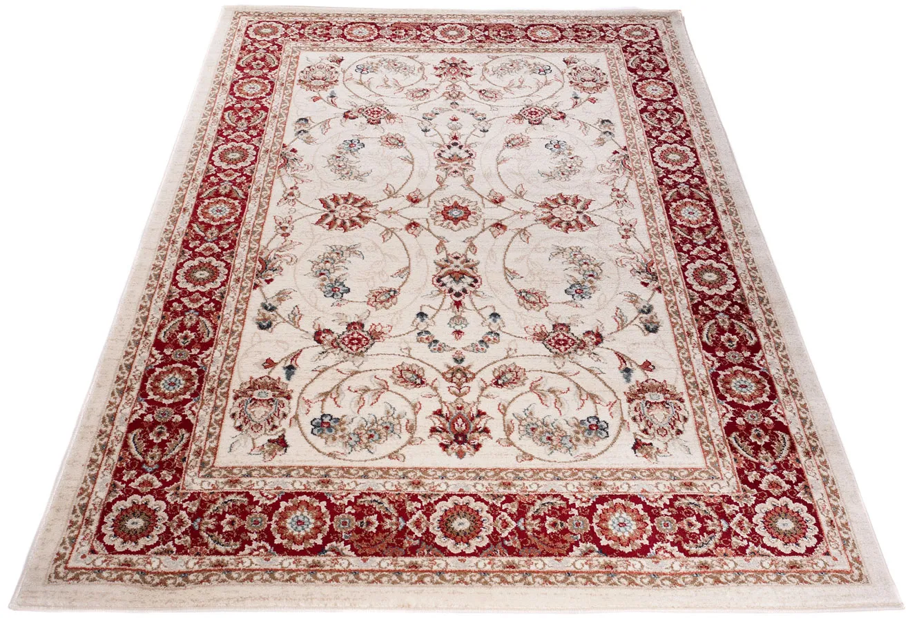 Beżowo-czerwony dywan pokojowy klasyczny R4-C35