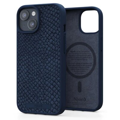 Njord byELEMENTS Salmon Leather Etui do iPhone 15 z MagSafe - Niebieskie