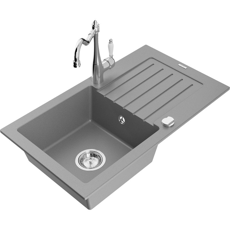 Mexen Pablo zlewozmywak granitowy 1-komorowy z ociekaczem i baterią kuchenną Carla, szary