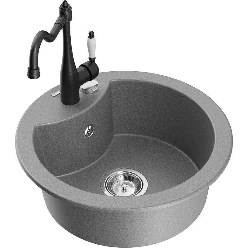 Mexen Diego zlewozmywak granitowy 1-komorowy z baterią kuchenną Carla, szary