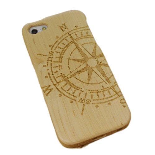 SunSmart Unikalne, ręcznie wykonane etui z naturalnego drewna twardego do iPhone 5 5S (kompas klonowy)