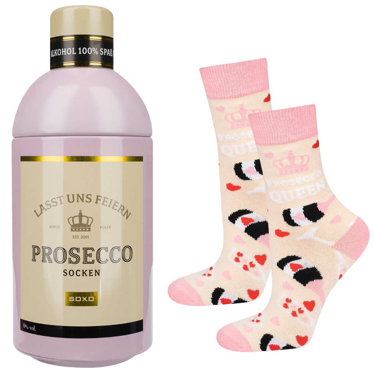 Skarpetki damskie SOXO GOOD STUFF zabawne Prosecco w butelce na prezent