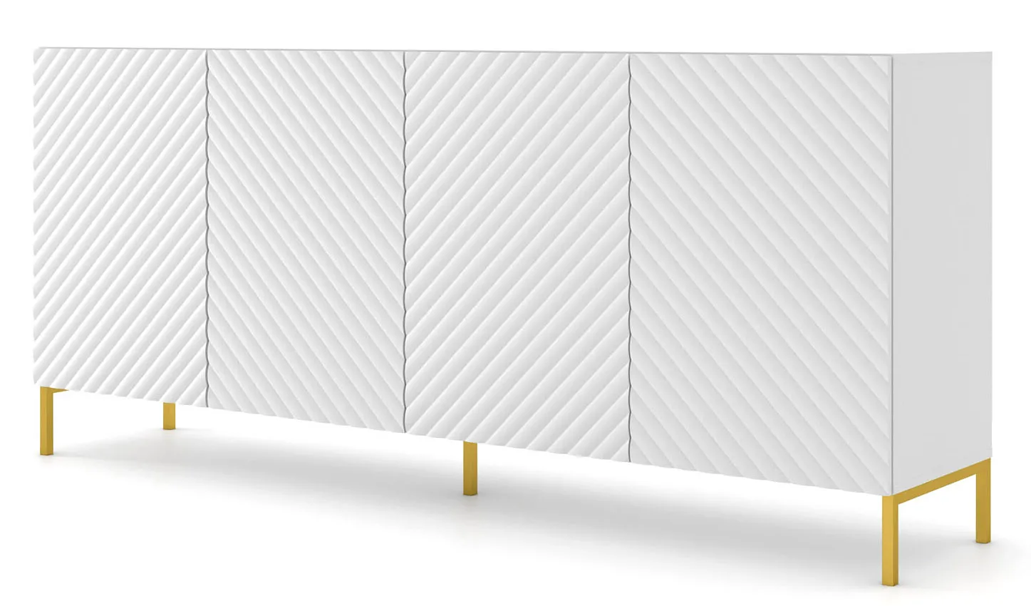 Długa komoda 200 cm biały mat + złote nóżki B8-B56