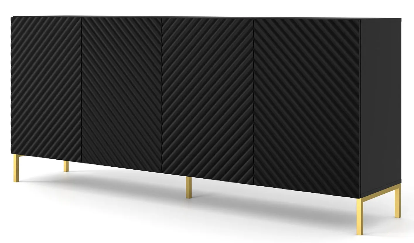 Komoda długa z frontem czarny 3d mat + złote nóżki Z7-M08