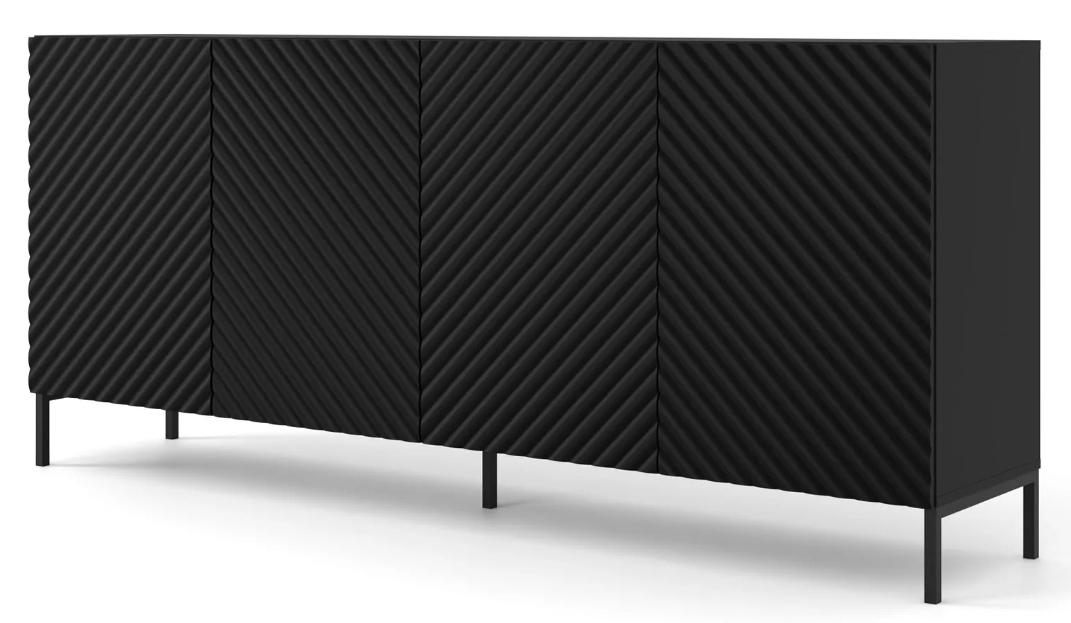 Komoda z półkami 200 cm czarny mat + czarne nóżki K9-R52