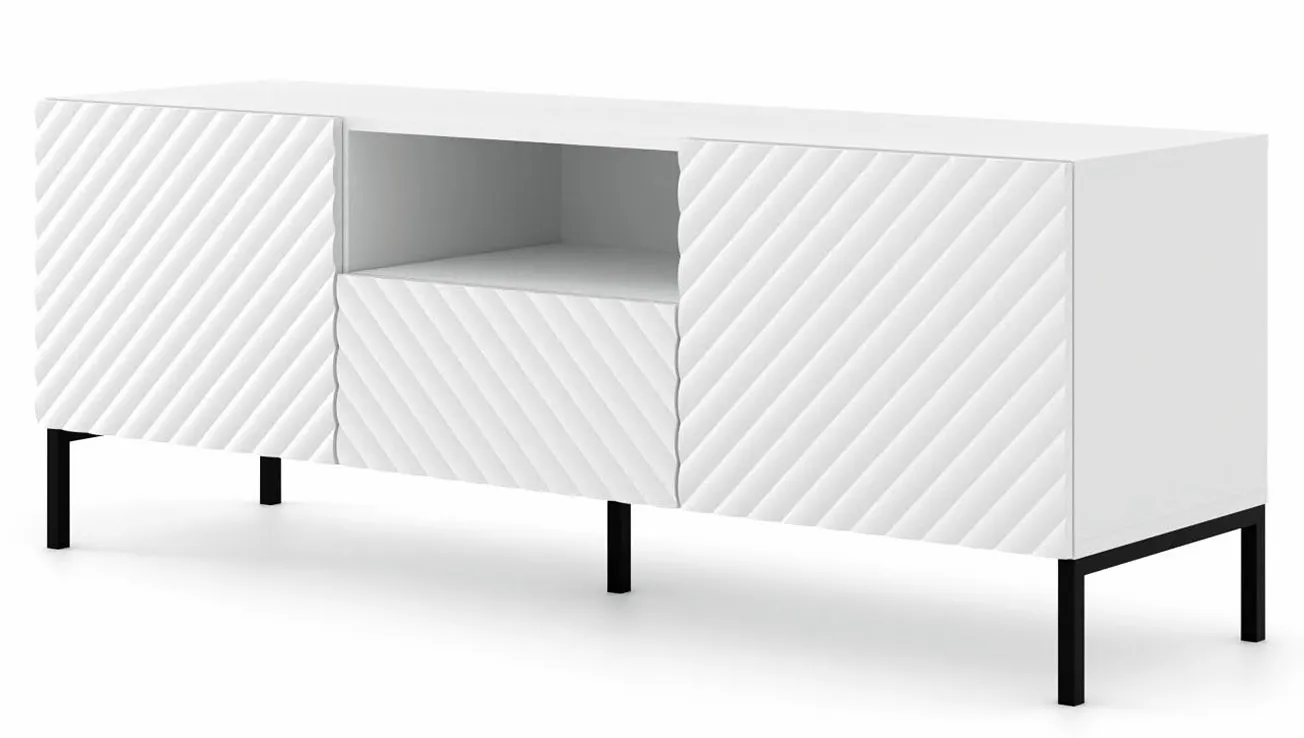 Szafka na telewizor biały mat + czarne nóżki M1-H21