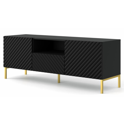 Szafka rtv w stylu glamour czarny mat + złote nóżki N1-E31