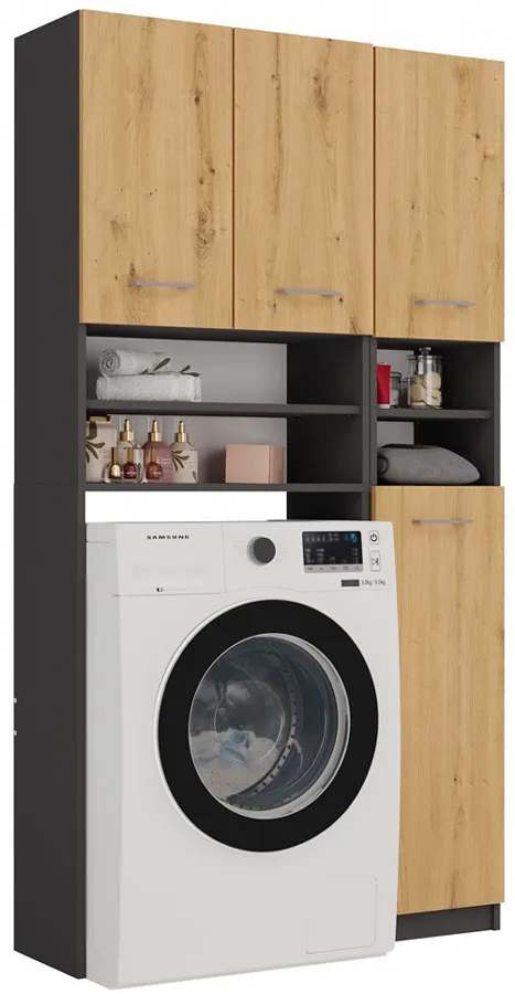 Nowoczesny komplet mebli do łazienki antracyt + dąb artisan P1-H55