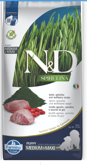 FARMINA N&D Spirulina Lamb Puppy Medium& Maxi 7kg