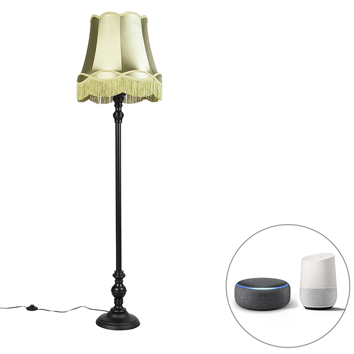 QAZQA Inteligentna lampa podłogowa czarna z zielonym kloszem Granny z WiFi A60 - Classico