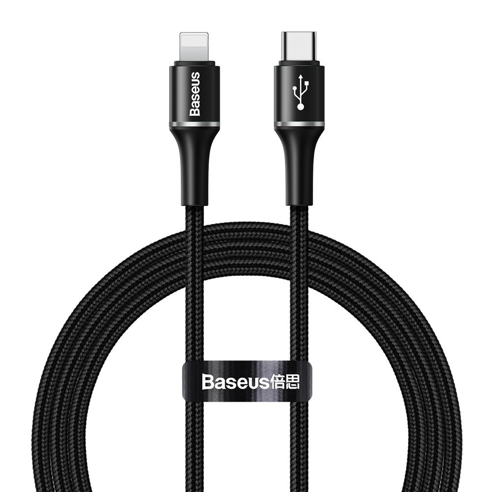 Baseus Halo Data Podświetlany kabel Type-C - Lightning do iPhone iPad Power Delivery 18W 1m czarny CATLGH-01
