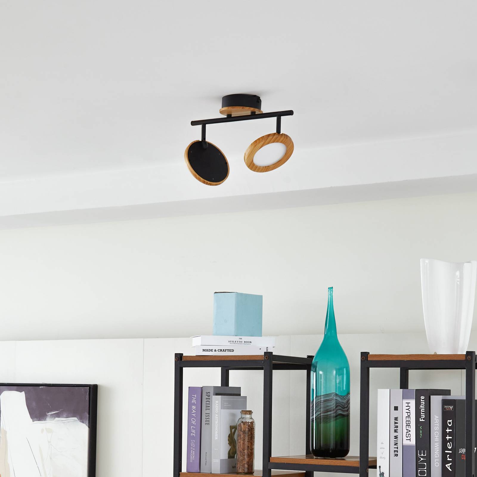 Lindby Reflektor LED Manel, drewno, 37 cm długości, 2-punktowy
