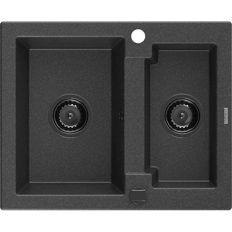 Mexen Carlos zlewozmywak granitowy 1,5-komorowy 582 x 475 mm, czarny nakrapiany, syfon czarny