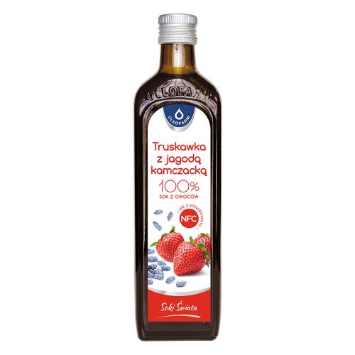 OLEOFARM Truskawka z jagodą kamczacką 100% sok z owoców NFC, 490ml