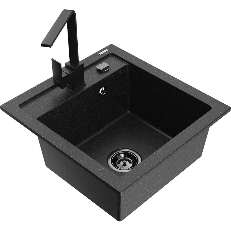 Mexen Vito zlewozmywak granitowy 1-komorowy z baterią kuchenną Rita, czarny/srebrny metalik