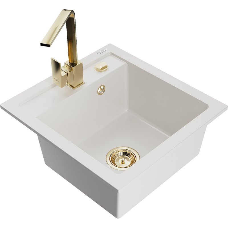 Mexen Vito zlewozmywak granitowy 1-komorowy z baterią kuchenną Rita, biały