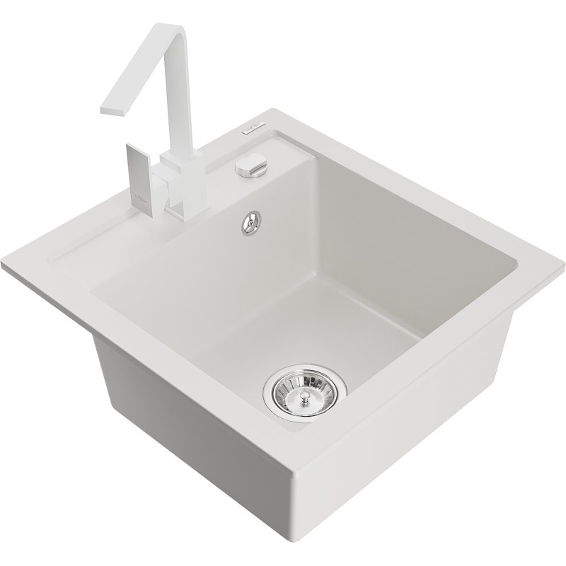 Mexen Vito zlewozmywak granitowy 1-komorowy z baterią kuchenną Rita, biały