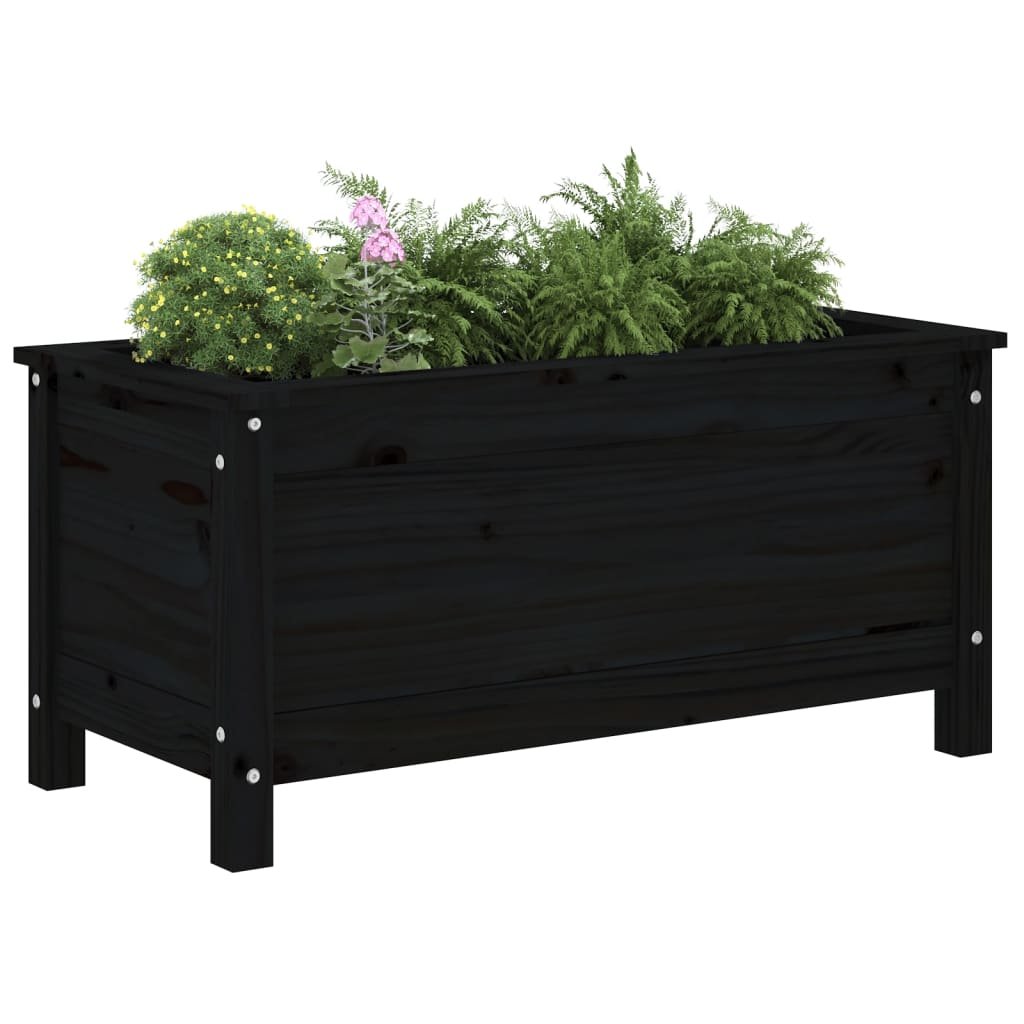 vidaXL Donica ogrodowa, czarna, 82,5x40x39 cm, lite drewno sosnowe