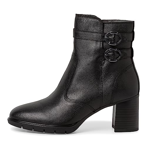 Tamaris Comfort Damskie buty 8-85316-41, skórzane, Comfort Fit, wymienna wkładka, modne buty na obcasie z dekoracją, buty na co dzień, botki, czarny, 40 EU Weit