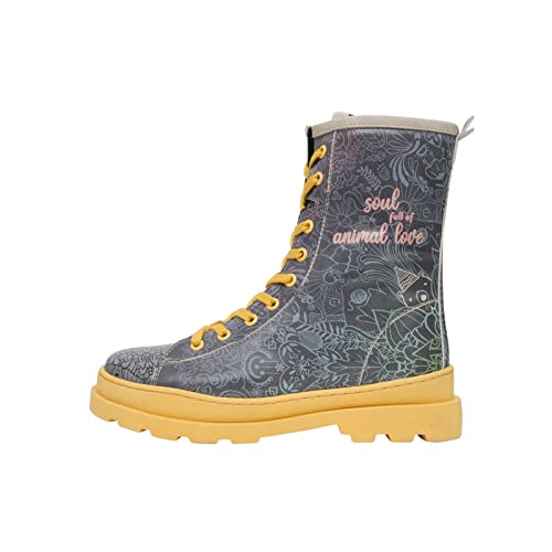 DOGO Kobiety Wegańska Skóra Wielokolorowe Długie Kozaki - Soul Full of Animal Love Motif-41, Szary, 41 EU