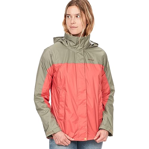 Marmot Kobiety Wm's PreCip Eco Jacket, Wodoodporna kurtka przeciwdeszczowa, oddychający płaszcz przeciwdeszczowy, składana wiatrówka hardshell, idealna na trekking, Grapefruit/Vetiver, M