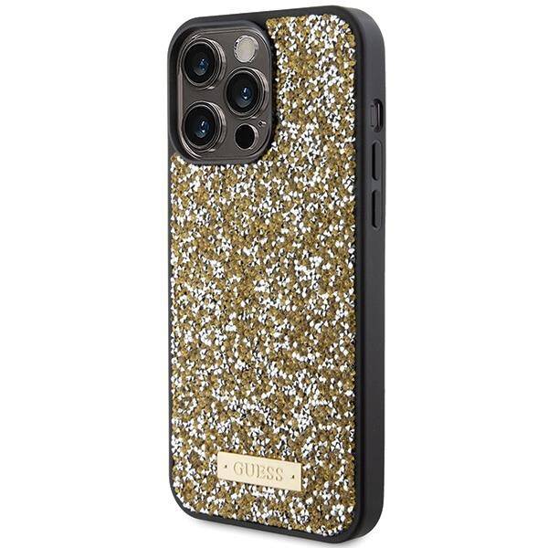 Etui Guess Rhinestone Metal Logo na iPhone 15 Pro - żółte