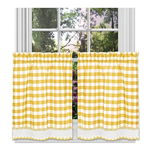 Achim Home Furnishings, Żółta i biała zasłona okienna w kratkę bawoła para, 147 cm x 91 cm