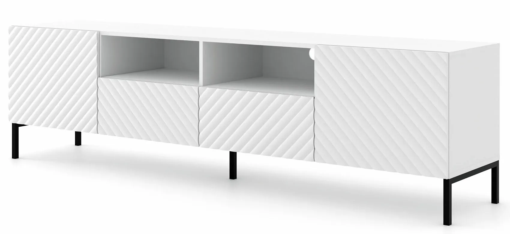 Długa szafka rtv 200 cm biały mat + czarne nóżki A8-R66
