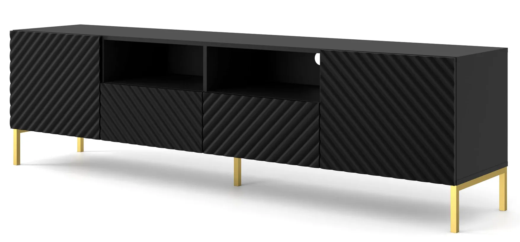Szafka pod TV w stylu glamour czarny mat + złote nóżki T4-C00